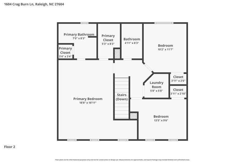 1,885/Mo, 1604 Crag Burn Ln Raleigh, NC 27604 Floor Plan View 2