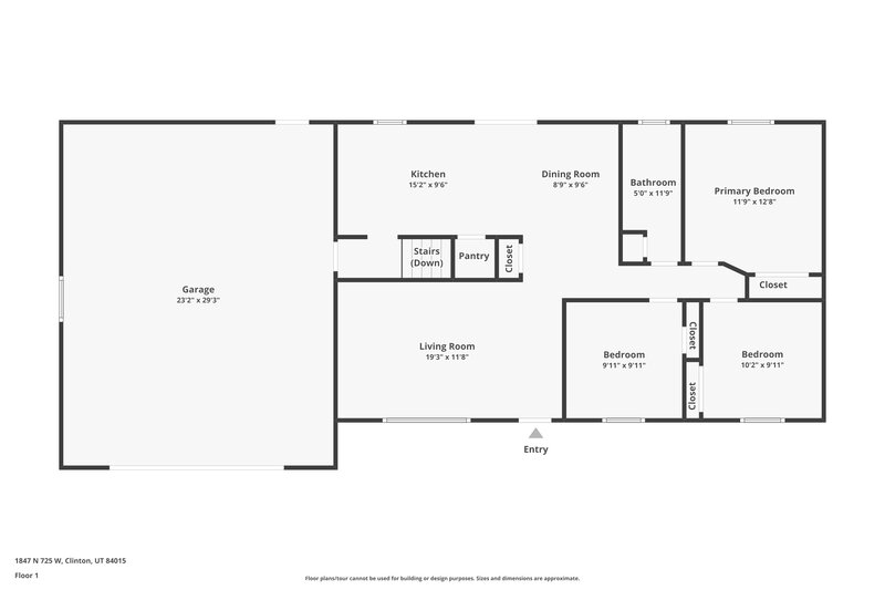 2,350/Mo, 1847 N 725 W Clinton, UT 84015 Floorplan View 2