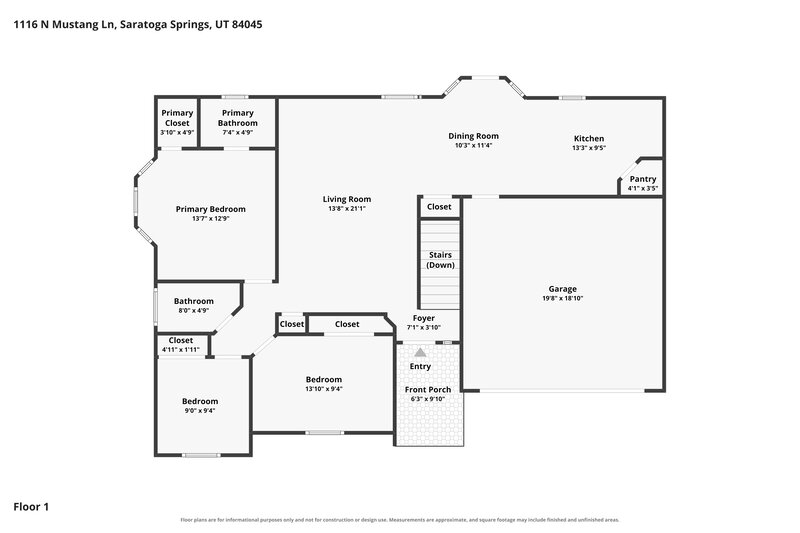 2,635/Mo, 1116 N Mustang Ln Saratoga Springs, UT 84045 Floor Plan View