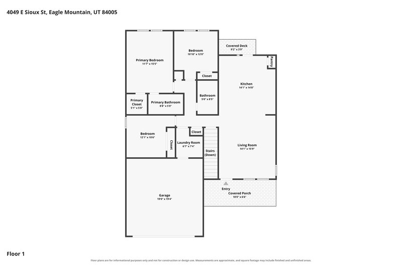 2,165/Mo, 4049 E Sioux St Eagle Mountain, UT 84005 Floor Plan View