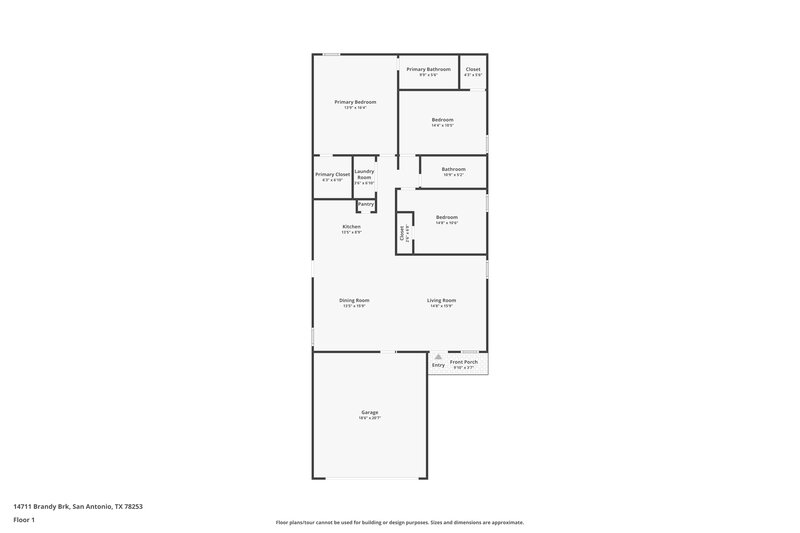 1,365/Mo, 14711 Brandy Brk San Antonio, TX 78253 Floor Plan View