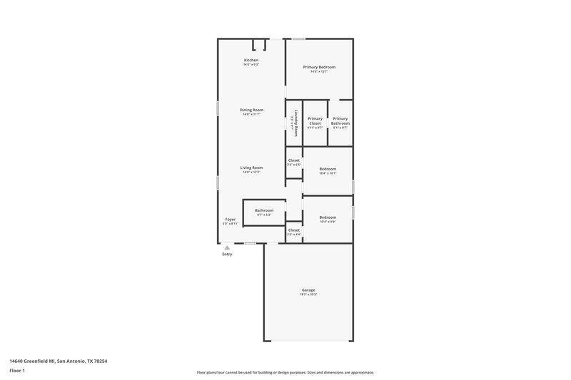 1,525/Mo, 14640 Greenfield Ml San Antonio, TX 78254 Floor Plan View