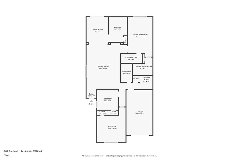 1,370/Mo, 2402 Sunview Lk San Antonio, TX 78245 Floor Plan View