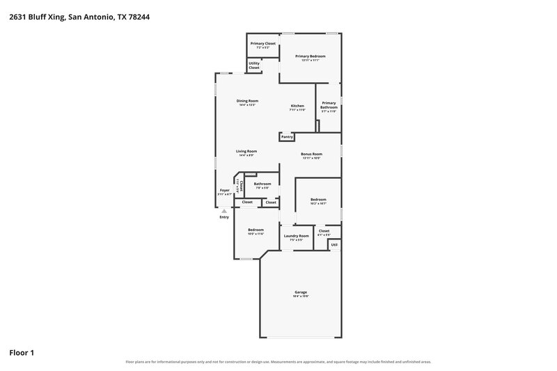 1,560/Mo, 2631 Bluff Xing San Antonio, TX 78244 Floor Plan View