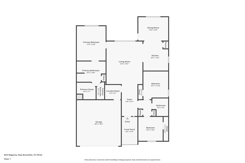 1,575/Mo, 6272 Begonia New Braunfels, TX 78132 Floor Plan View