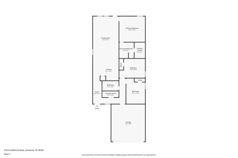 1,445/Mo, 11812 California Rose Converse, TX 78109 Floor Plan View
