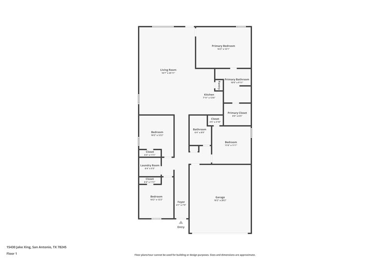 1,580/Mo, 15430 Jake Xing San Antonio, TX 78253 Floor Plan View