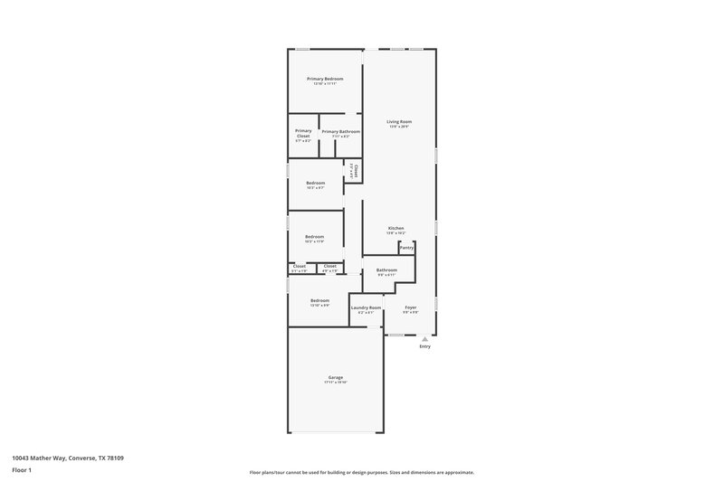 1,620/Mo, 10043 Mather Way Converse, TX 78109 Floor Plan View