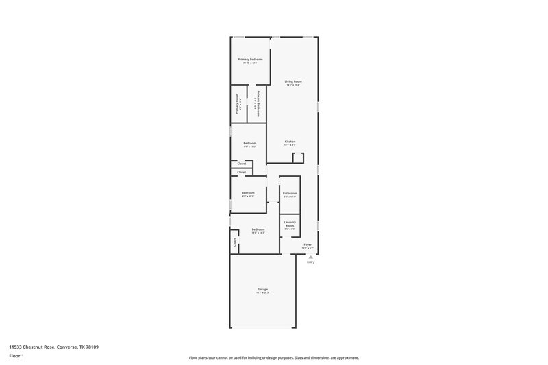 1,495/Mo, 11533 Chestnut Rose Converse, TX 78109 Floor Plan View