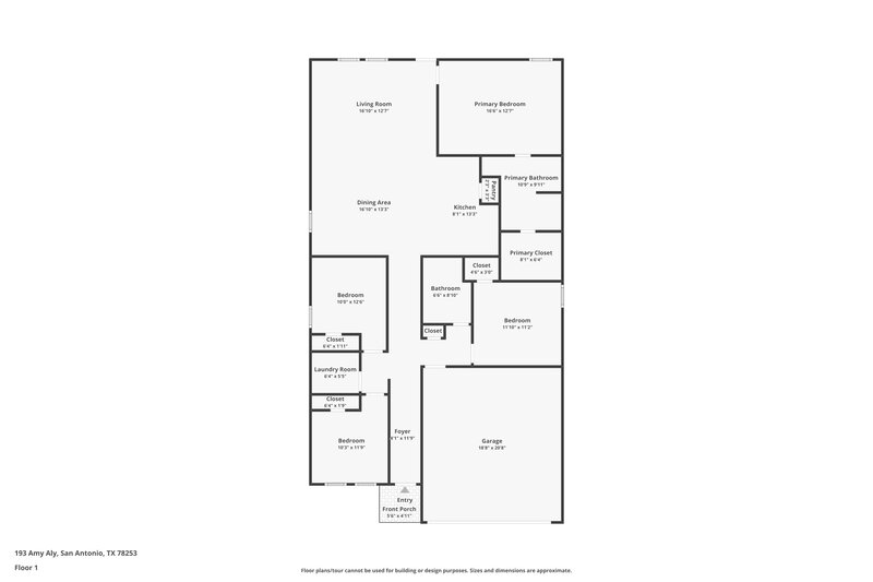 1,650/Mo, 193 Amy Aly San Antonio, TX 78253 Floor Plan View