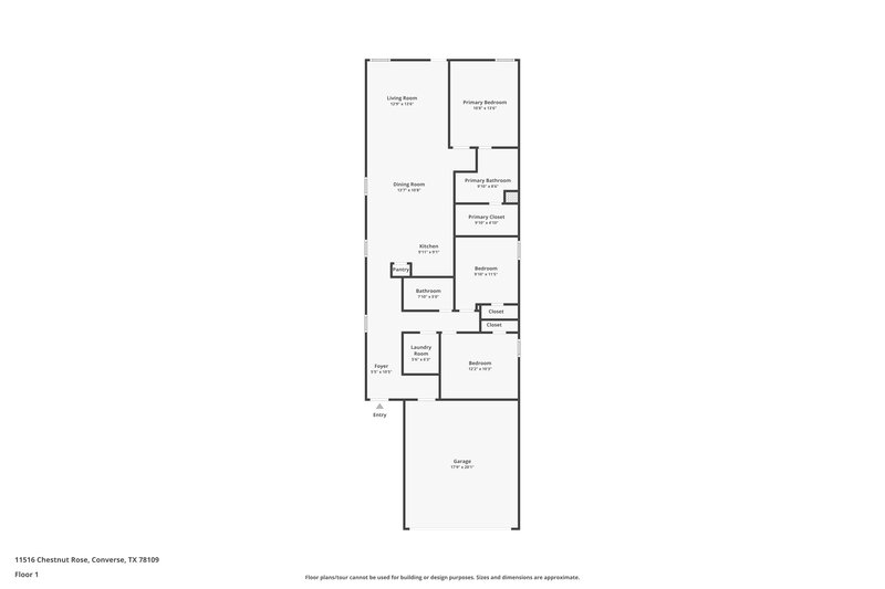 1,405/Mo, 11516 Chestnut Rose Converse, TX 78109 Floor Plan View