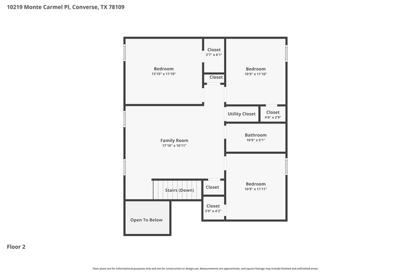 2,100/Mo, 10219 Monte Carmel Pl Converse, TX 78109 Floor Plan View 2