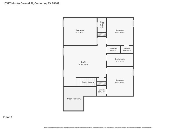 2,140/Mo, 10327 Monte Carmel Pl Converse, TX 78109 Floor Plan View 2