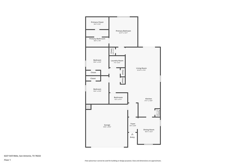 1,420/Mo, 6227 Still Mdw San Antonio, TX 78222 Floor Plan View