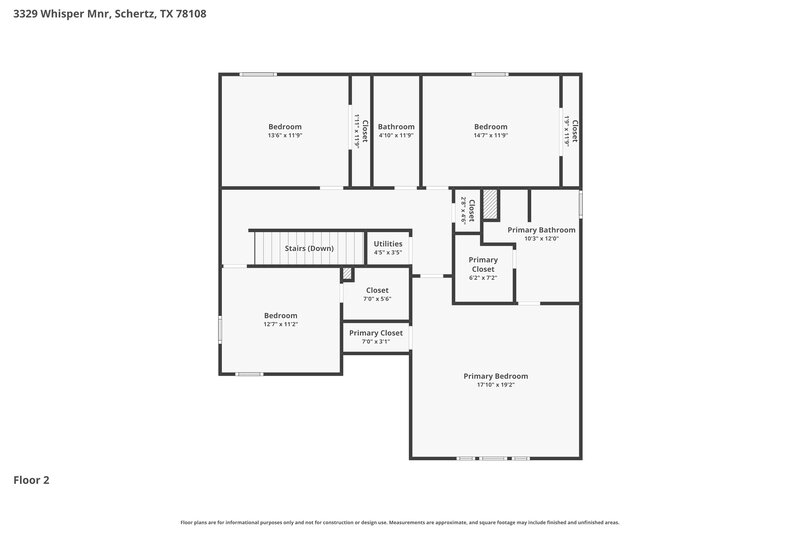 1,970/Mo, 3329 Whisper Manor Schertz, TX 78108 Floor Plan View 2