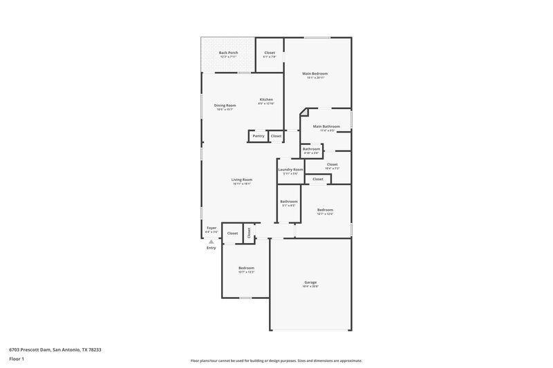 1,795/Mo, 6703 Prescott Dm San Antonio, TX 78233 Floor Plan View