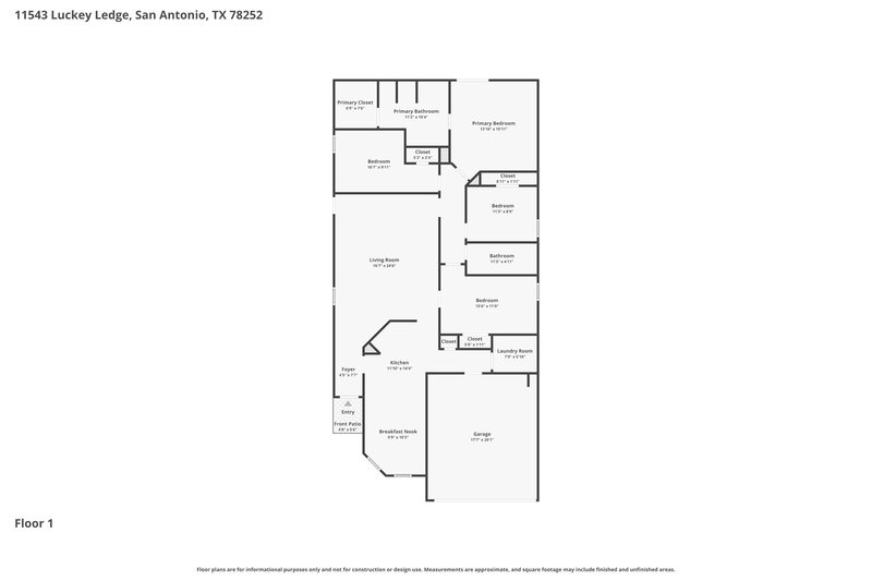1,725/Mo, 11543 Luckey Ledge San Antonio, TX 78252 Floorplan View