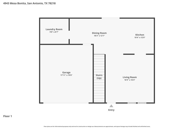 1,555/Mo, 4943 Mesa Bonita San Antonio, TX 78218 Floor Plan View