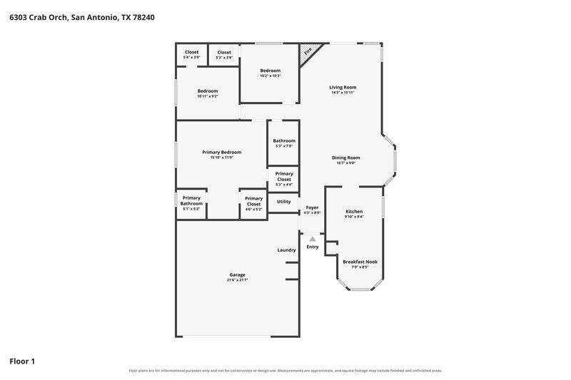 1,700/Mo, 6303 Crab Orchard San Antonio, TX 78240 Floor Plan View