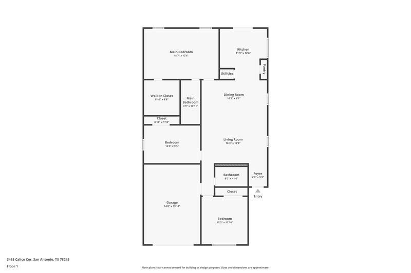 1,495/Mo, 3415 Calico Corner San Antonio, TX 78245 Floor Plan View