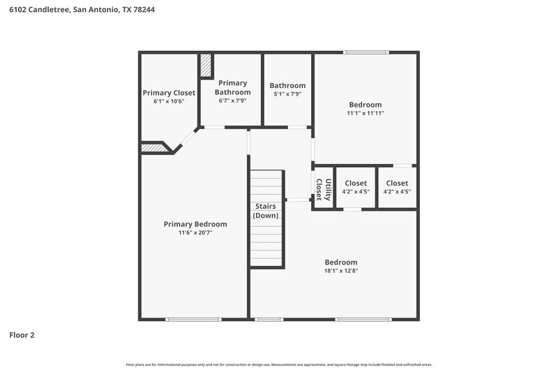 1,485/Mo, 6102 Candletree San Antonio, TX 78244 Floor Plan View 2