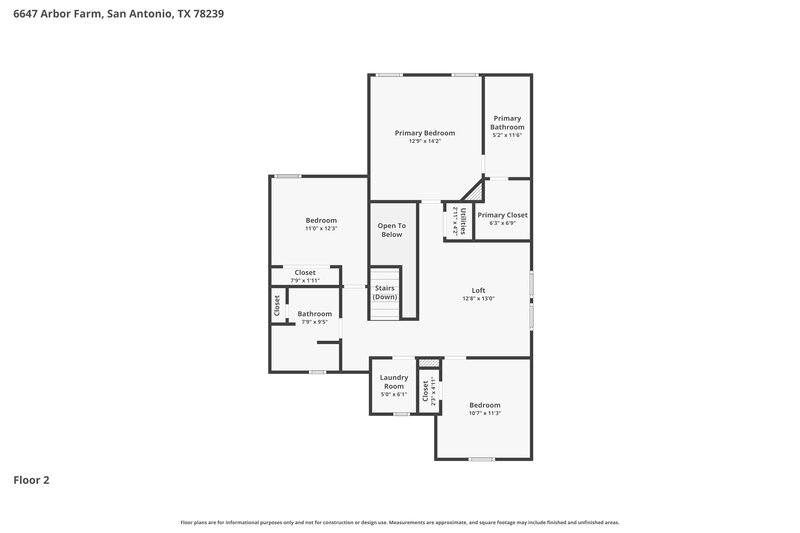 1,725/Mo, 6647 Arbor Farm San Antonio, TX 78239 Floor Plan View 2