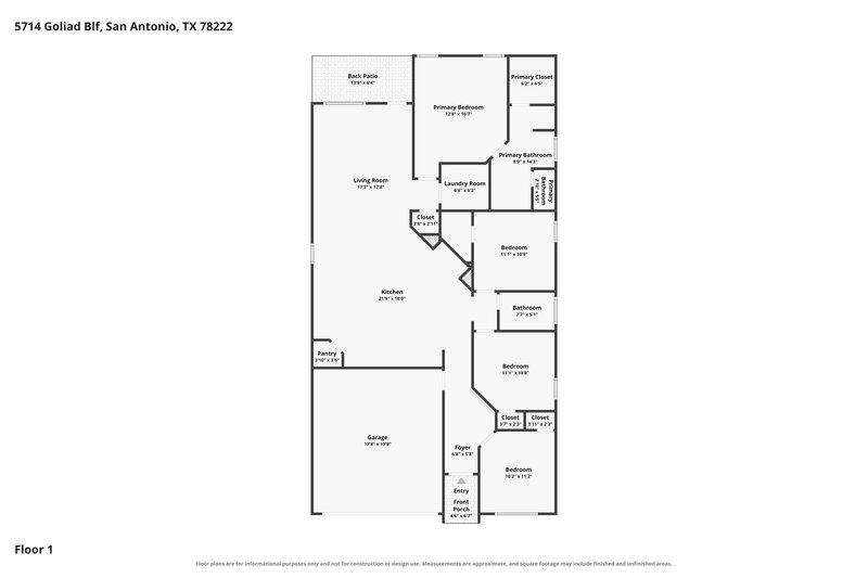 1,785/Mo, 5714 Goliad Blf San Antonio, TX 78222 Floor Plan View