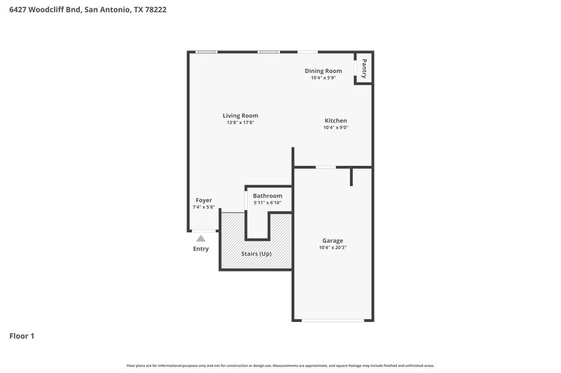 1,630/Mo, 6427 Woodcliff Bnd San Antonio, TX 78222 Floor Plan View 2