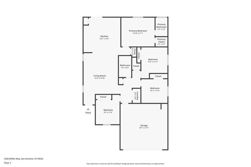 1,510/Mo, 3326 Willet Way San Antonio, TX 78223 Floor Plan View