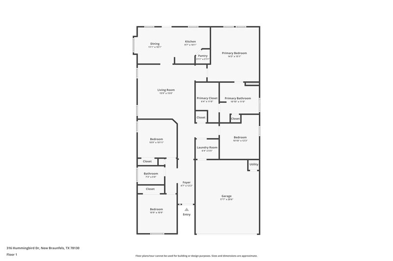 1,660/Mo, 316 Hummingbird Dr New Braunfels, TX 78130 Floor Plan View