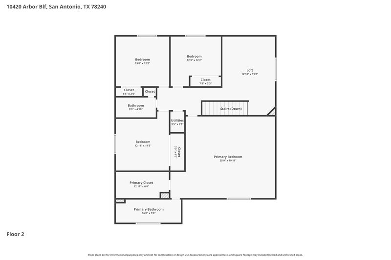 2,180/Mo, 10420 Arbor Blf San Antonio, TX 78240 Floor Plan View 2
