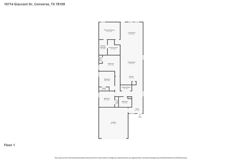 1,550/Mo, 10714 Giacconi Dr Converse, TX 78109 Floorplan View