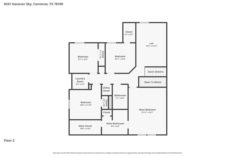 1,740/Mo, 9431 Hanover Sky Converse, TX 78109 Floor Plan View