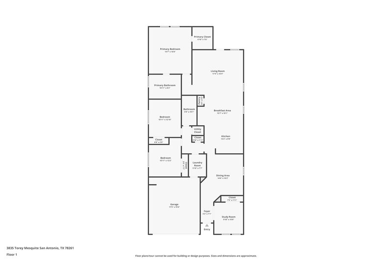 1,895/Mo, 3835 Torey Mesquite San Antonio, TX 78261 Floor Plan View