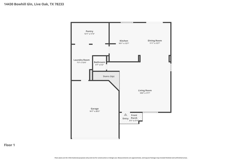 1,730/Mo, 14430 Bowhill Gln Live Oak, TX 78233 Floor Plan View 2
