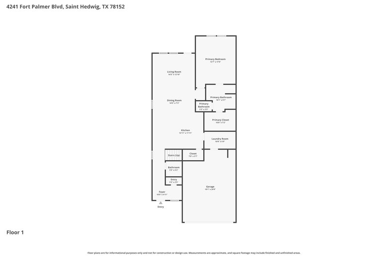 1,615/Mo, 4241 Fort Palmer Blvd Saint Hedwig, TX 78152 Floorplan View