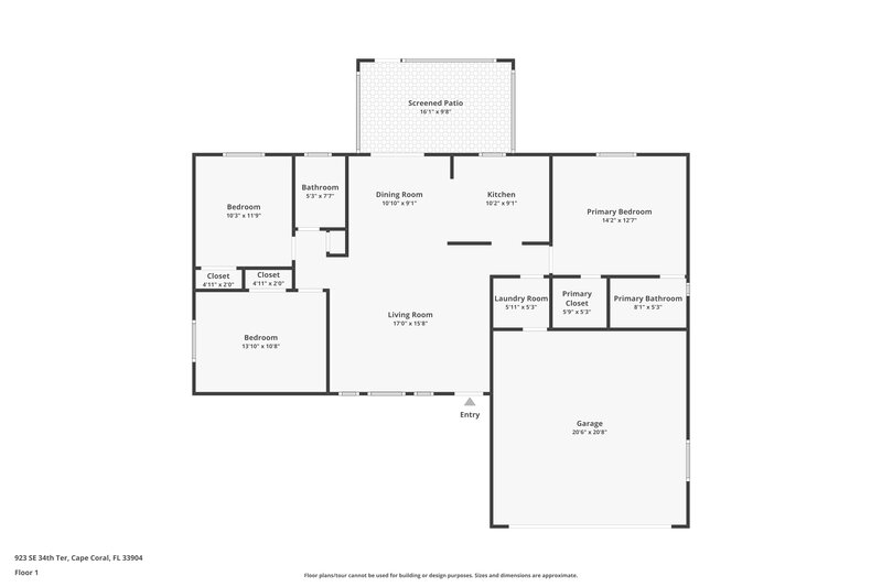 1,680/Mo, 923 SE 34th Ter Cape Coral, FL 33904 Floor Plan View