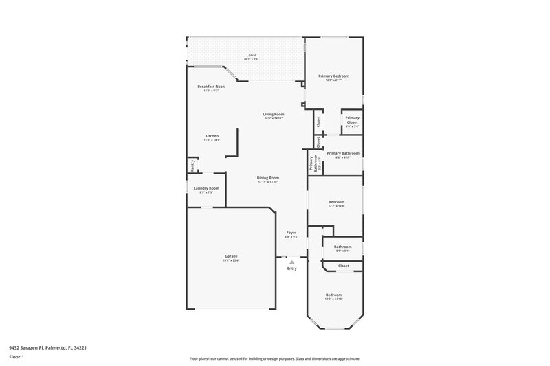 2,135/Mo, 9432 Sarazen Pl Palmetto, FL 34221 Floor Plan View