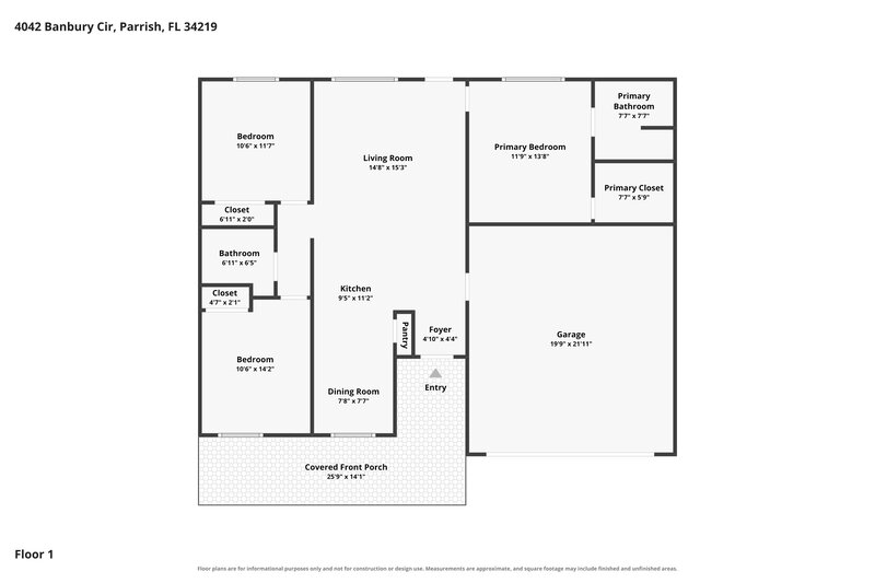 1,860/Mo, 4042 Banbury Cir Parrish, FL 34219 Floor Plan View