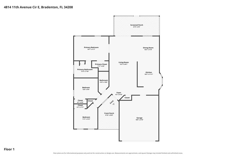 2,475/Mo, 4814 11th Avenue Cir E Bradenton, FL 34208 Floor Plan View