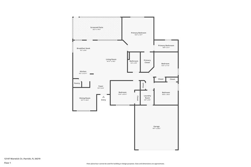 2,070/Mo, 12147 Warwick Cir Parrish, FL 34219 Floor Plan View