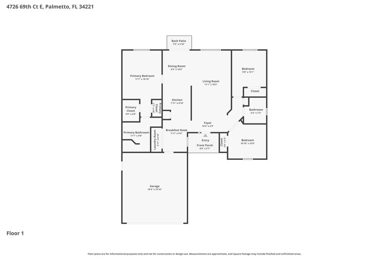 2,005/Mo, 4726 69th Ct E Palmetto, FL 34221 Floor Plan View