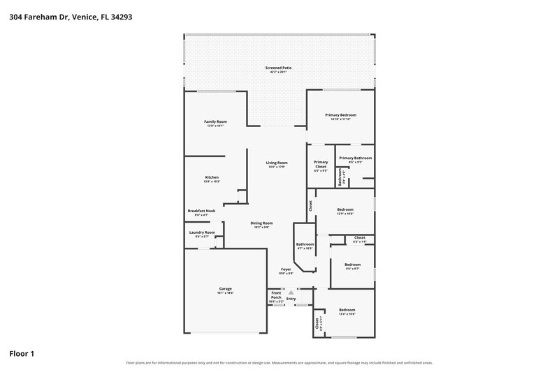 2,395/Mo, 304 Fareham Dr Venice, FL 34293 Floor Plan View