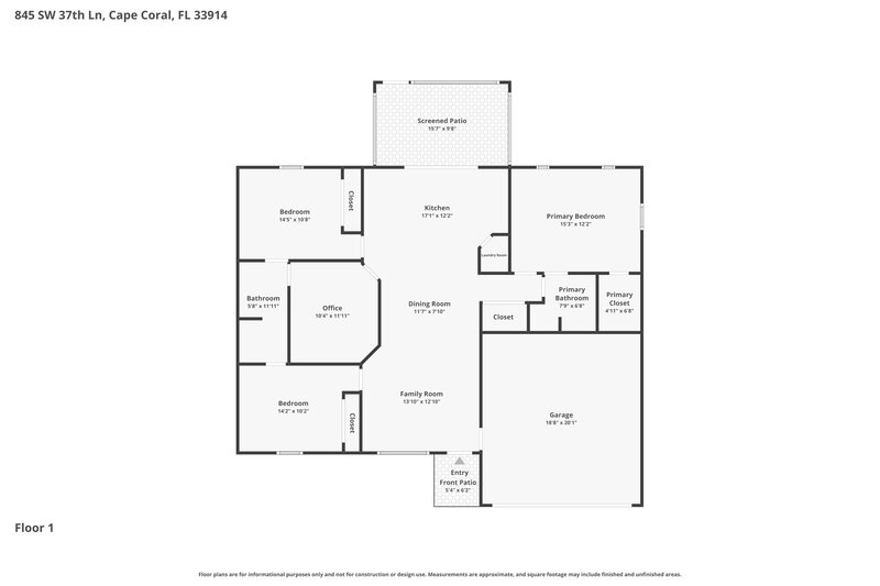 1,695/Mo, 845 SW 37th Ln Cape Coral, FL 33914 Floorplan View