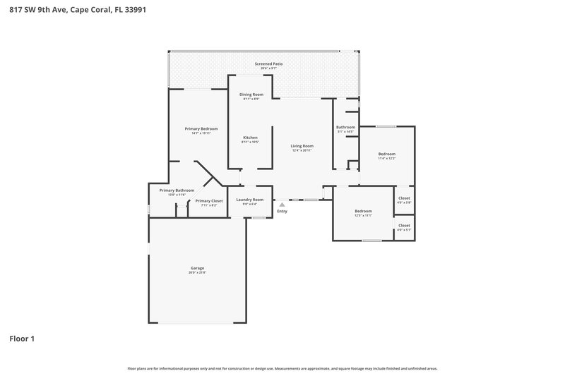 1,715/Mo, 817 SW 9th Ave Cape Coral, FL 33991 Floor Plan View