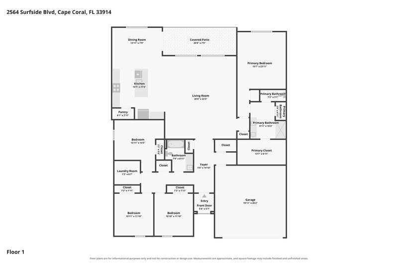 2,175/Mo, 2564 Surfside Blvd Cape Coral, FL 33914 Floor Plan View
