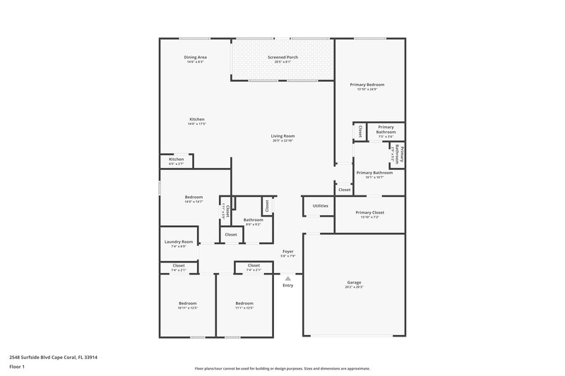 1,900/Mo, 2548 Surfside Blvd Cape Coral, FL 33914 Floor Plan View