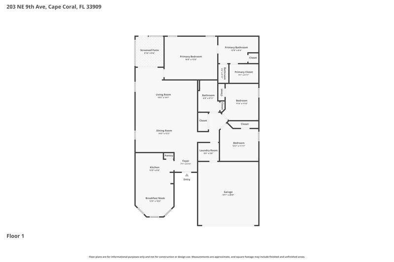 1,915/Mo, 203 NE 9th Ave Cape Coral, FL 33909 Floor Plan View