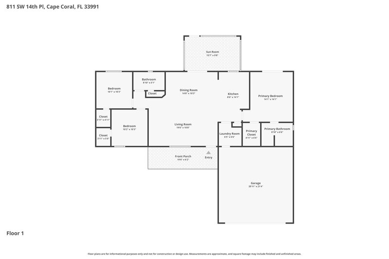 1,755/Mo, 811 SW 14th Pl Cape Coral, FL 33991 Floor Plan View