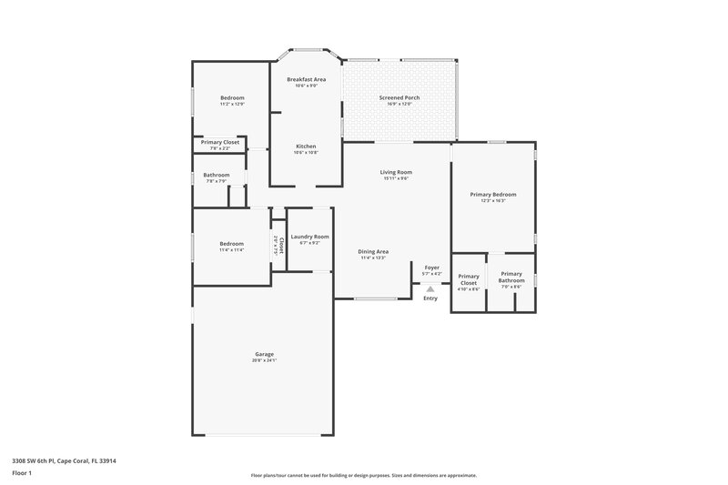 1,715/Mo, 3308 SW 6th Pl Cape Coral, FL 33914 Floor Plan View
